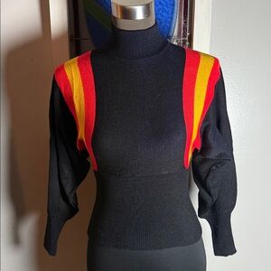 Vintage 1970s Sheridan Mock Neck Cropped Bat Wing Acrylic Ski Sweater SZ M